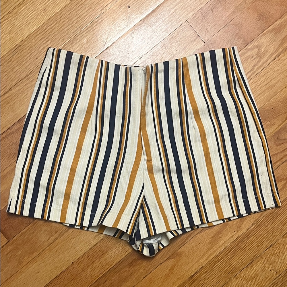 Forever 21 High Waist Striped Shorts - Black, White, Tan